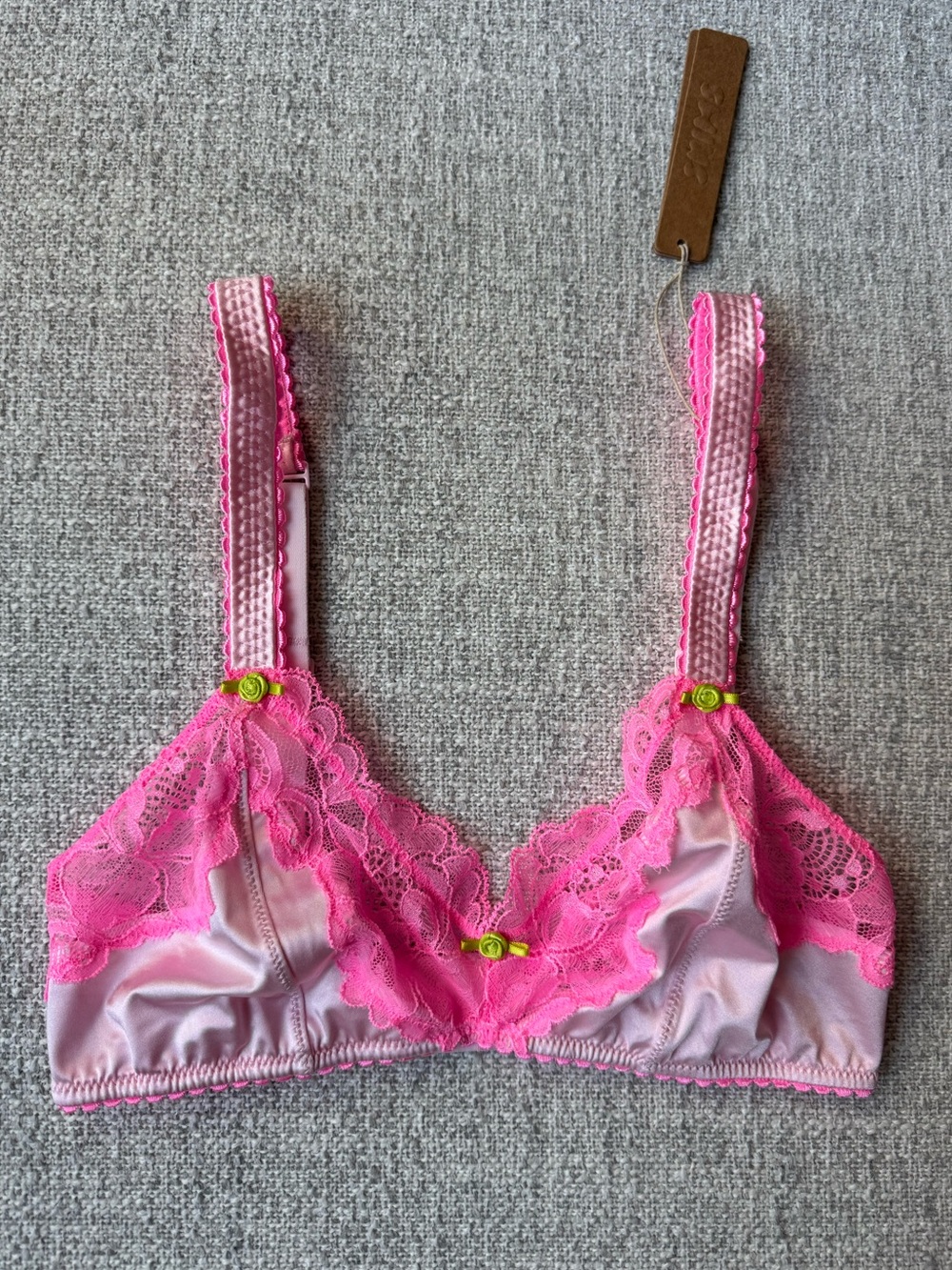 NWT Skims Stretch Satin Lace Pink Bralette Size S